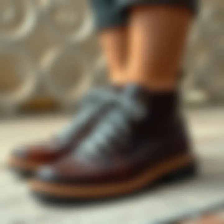 Fashionable Footwear with Gray Round Shoelaces A stylish pair of shoes adorned with gray round shoelaces.