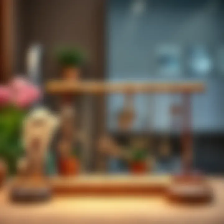 A beautifully arranged jewelry collection on a wooden stand