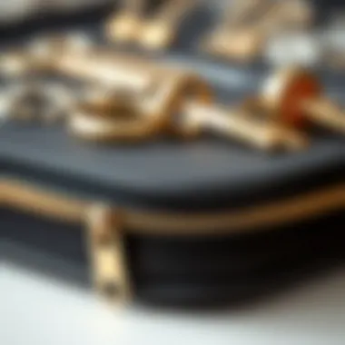 Close-up of intricate zipper details on a jewelry organizer