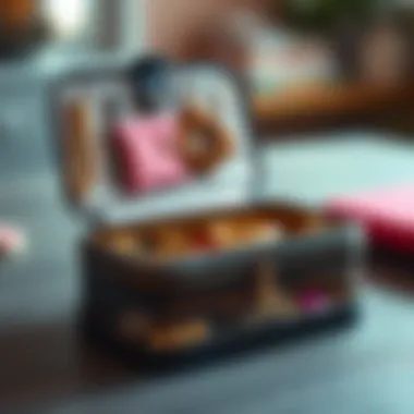 A stylish jewelry organizer with zippers in an open position