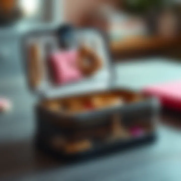 A stylish jewelry organizer with zippers in an open position