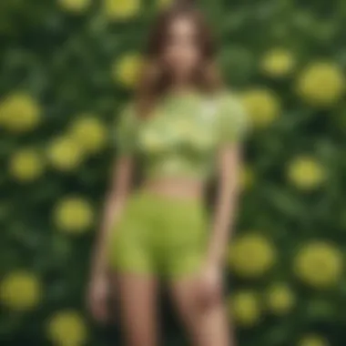 Vibrant lime green high waisted shorts styled with a floral top