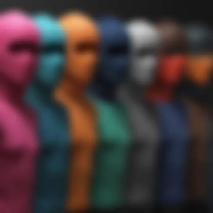 Lycra balaclava in various colors displayed artistically