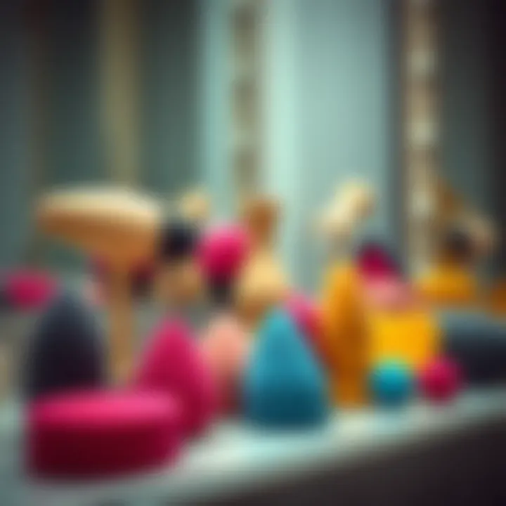 A range of sponge applicators in various shapes and sizes on a vanity.