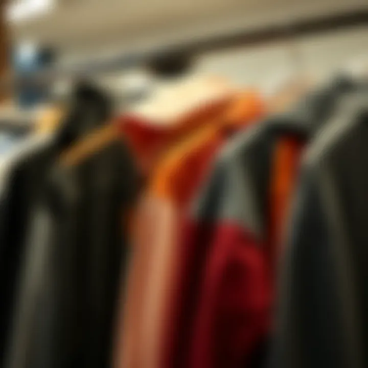 Various hoodie styles displayed on hangers