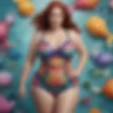 A stunning display of plus size mermaid swimsuits showcasing vibrant colors and unique patterns.