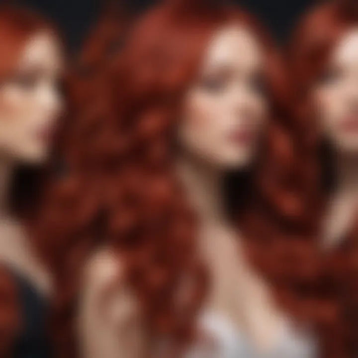 A collection of different types of red wavy hair extensions displayed elegantly