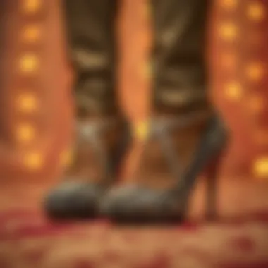 A stylish ensemble featuring rhinestone evening shoes