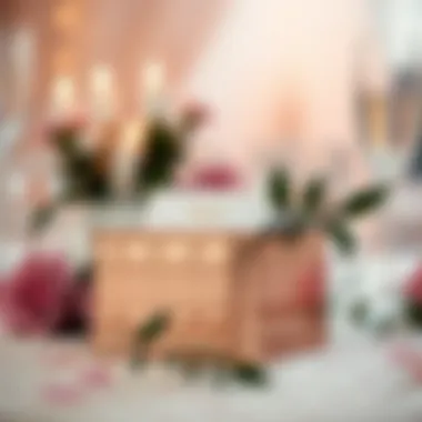 Rose Gold Card Box as Part of Wedding Decor Rose gold card box beautifully incorporated into wedding decor