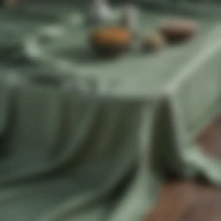 Sage green table cover showcasing various fabric textures