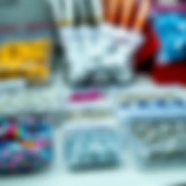 An organized display of rhinestones in different packaging options.