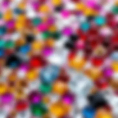Vibrant resin rhinestones showcasing a variety of colors and shapes.