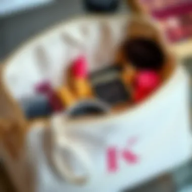 Organized makeup items within an initialled bag