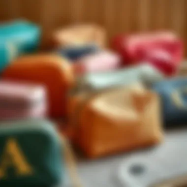 A variety of initialled makeup bags in different styles and colors