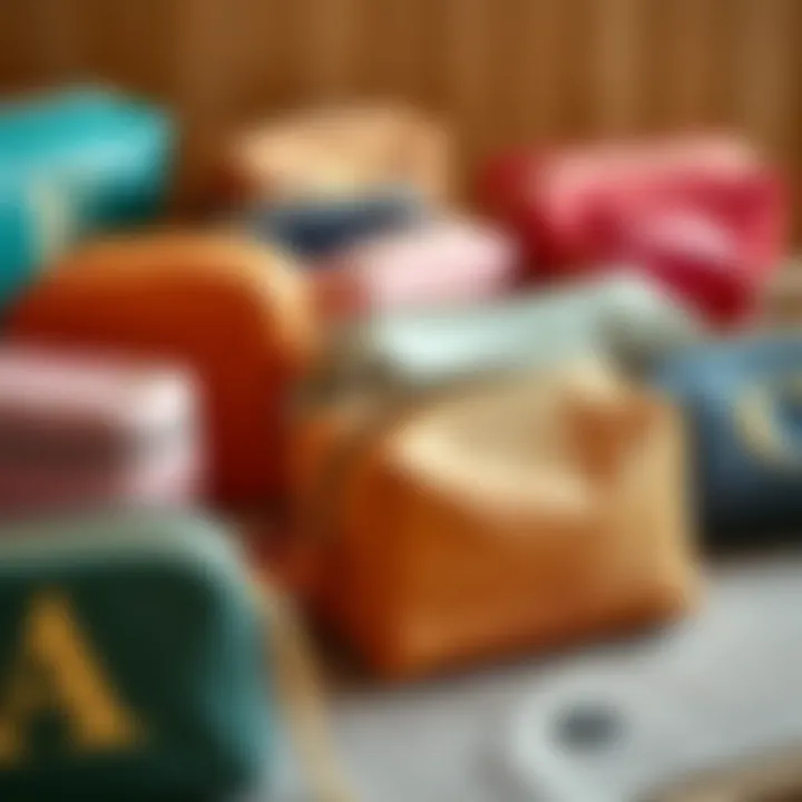 A variety of initialled makeup bags in different styles and colors