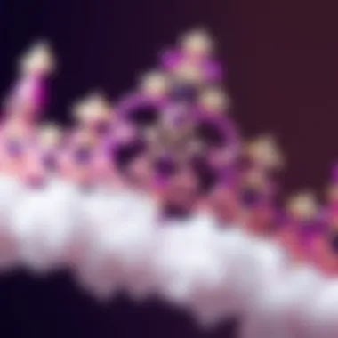 Close-up of intricate craftsmanship on a purple tiara