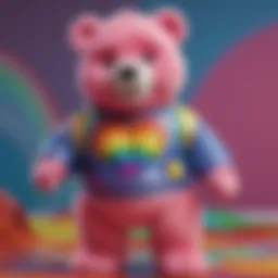 Vibrant Rainbow Heart Care Bear art with fashion elements