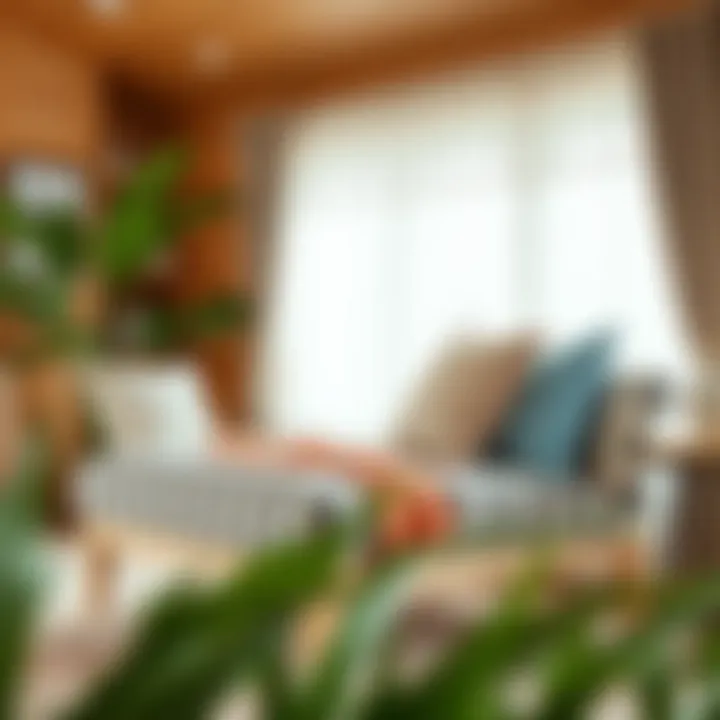 Stripe chaise lounge styled with decorative pillows and throws