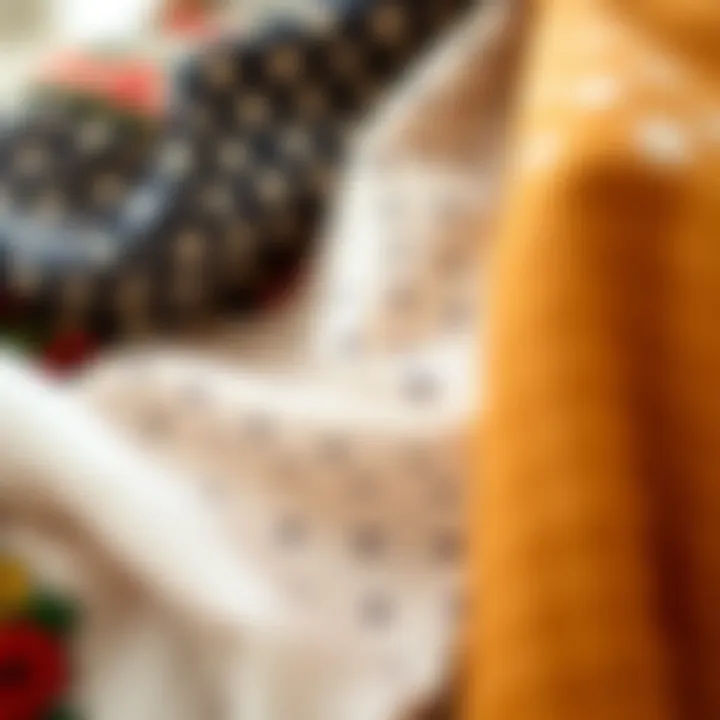 Close-up of different fabric swatches ideal for festival outfits, showcasing texture and patterns