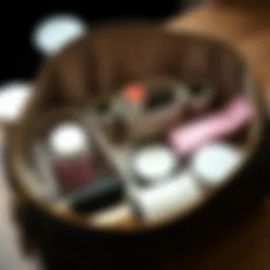 Organizational Features of Makeup Bags Organized interior of a soft makeup bag with various compartments