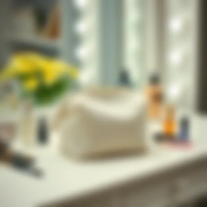 Makeup Bag on Vanity: Style Meets Utility Stylish soft makeup bag placed on a vanity with cosmetic products