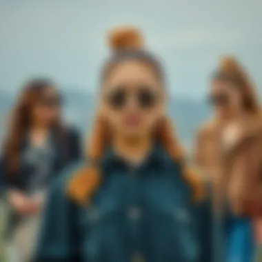 A stylish individual showcasing different ways to incorporate wide hair ties into various outfits.