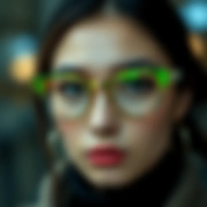 Sustainable Fashion Eyewear A model wearing stylish, sustainable eyewear made from eco-friendly materials