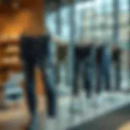 Stylish distressed skinny jeans on display