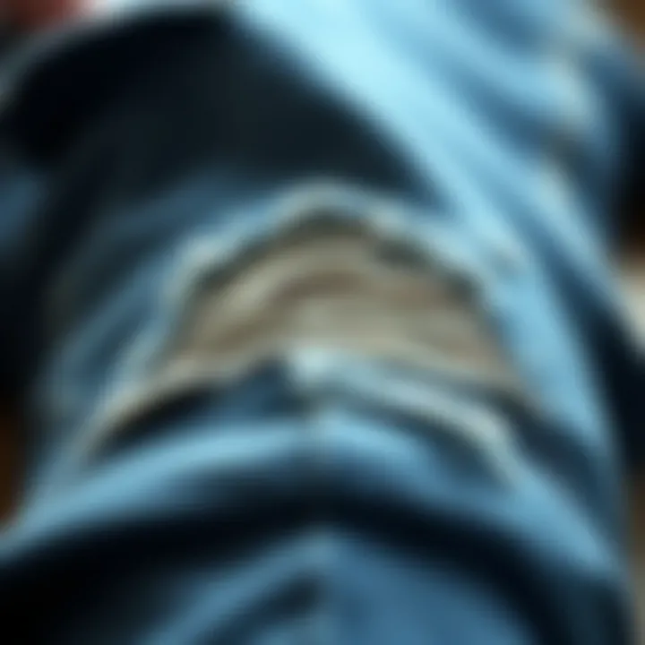 Detail of Distressing Techniques Close-up of fabric texture showing distressing details