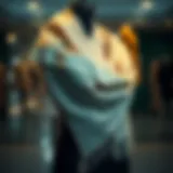 An electric shawl with integrated technology displayed elegantly on a mannequin.