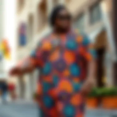 A stylish plus size romper showcasing vibrant patterns