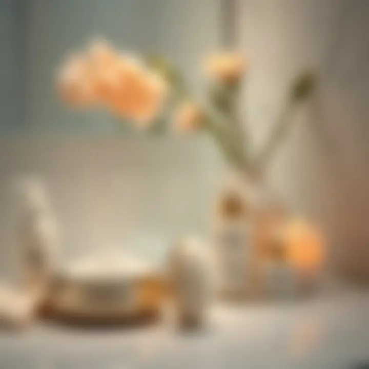 A serene bathroom setting showcasing an elegant face scrubber next to skincare products