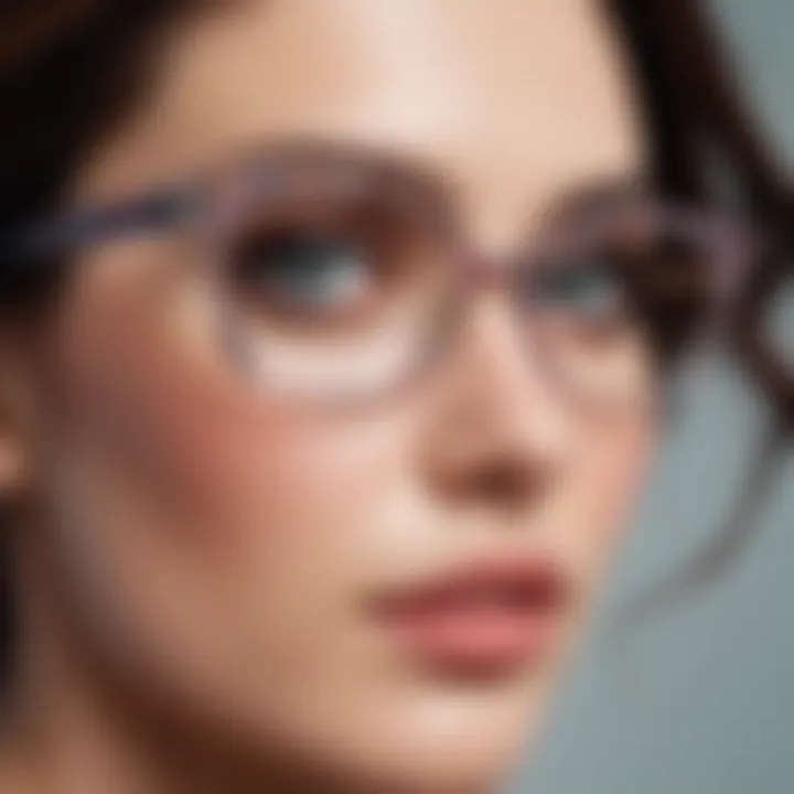 Close-up of unique patterned eyeglasses emphasizing personal style