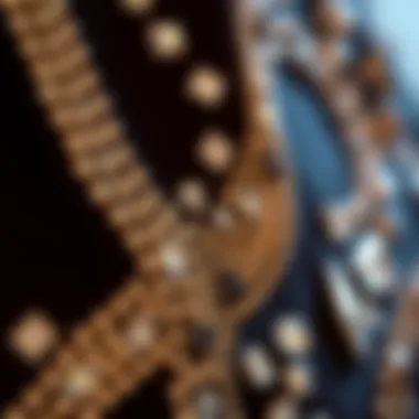 Close-up of rhinestone detailing on fabric