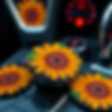 Vibrant sunflower car coaster design showcasing intricate patterns
