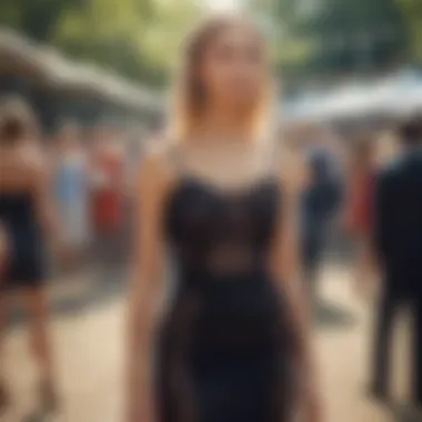 Outdoor Event Style Fashionable individual wearing a spaghetti strap mesh dress at an outdoor event