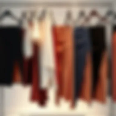 Variety of split skirt sets hung on a clothing rack