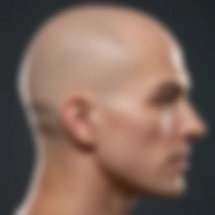 A close-up view of a bald cap featuring realistic hair on the sides, showcasing its texture and design.