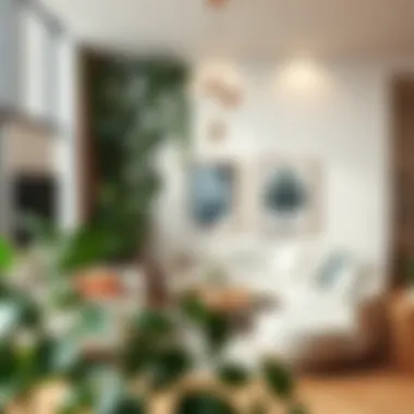 Modern Living Room with Ivy Accents Lush arrangement of fake ivy leaves enhancing a modern living room