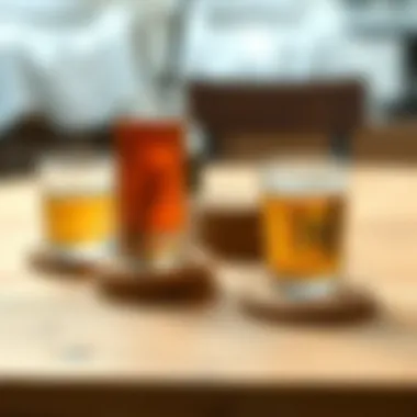 Cork Coasters in a Natural Setting An arrangement of cork coasters on a wooden table with beverages.