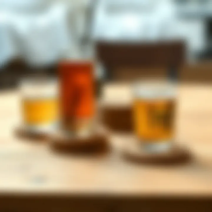 Cork Coasters in a Natural Setting An arrangement of cork coasters on a wooden table with beverages.