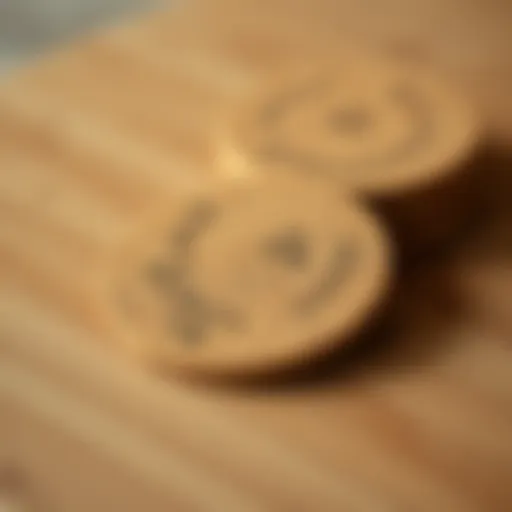 A close-up view of a cork coaster showcasing its texture and natural finish.
