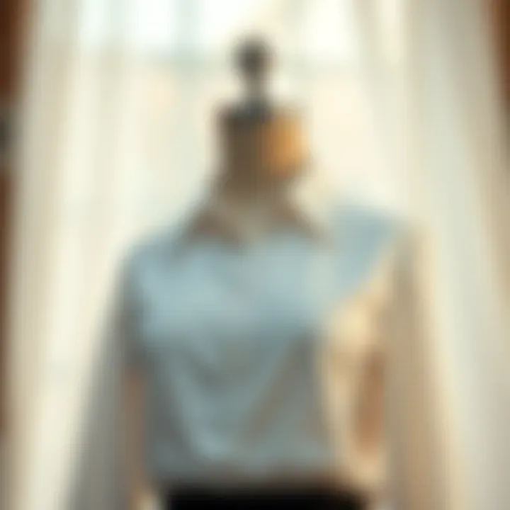 The Timeless Appeal of the Classic White Blouse A classic white buttoned blouse elegantly styled on a mannequin