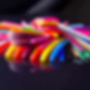 Colorful toe polish strips showcased on a sleek surface.