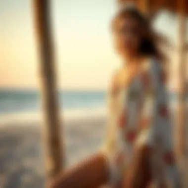 Trendy Beach Floral Cover-Up A model showcasing a trendy floral cover-up at the beach.