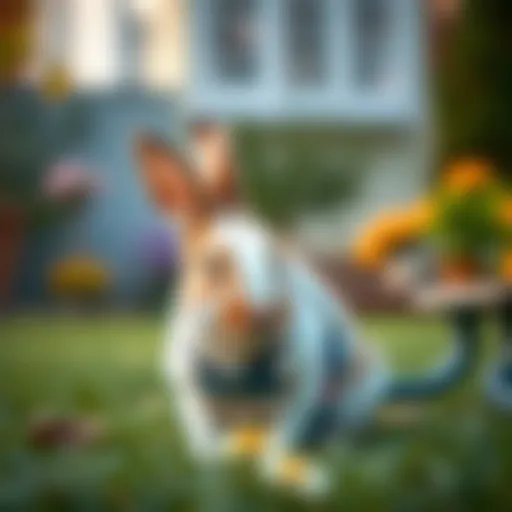 Rabbit Enjoying Outdoor Freedom A rabbit comfortably wearing a harness in a garden setting