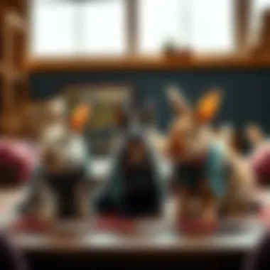 Different styles of bunny harnesses displayed on a table