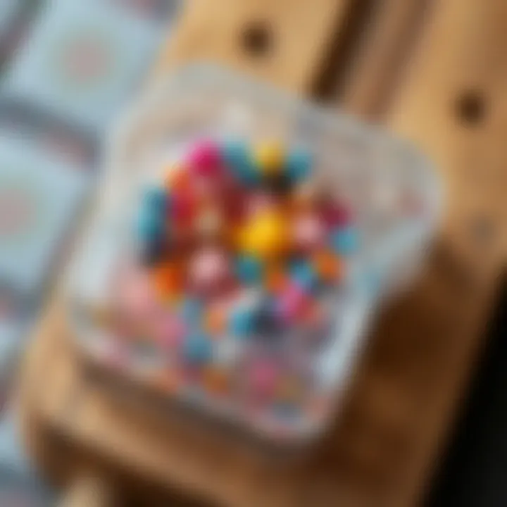 A close-up of a resin mold filled with colorful materials