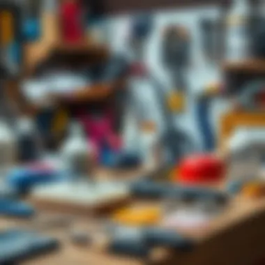 An organized workspace showcasing tools and safety gear for resin jewelry crafting