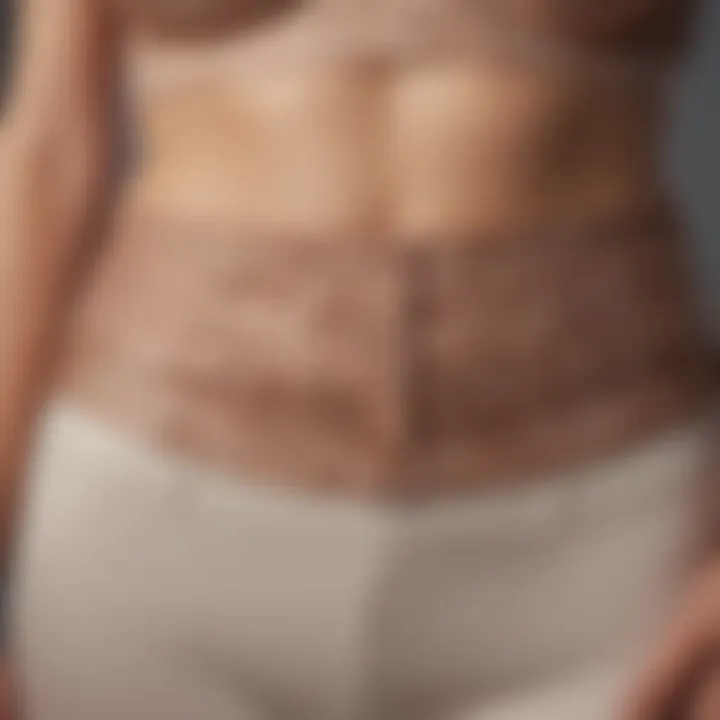 A close-up of the fabric and design of the tummy fit belt.